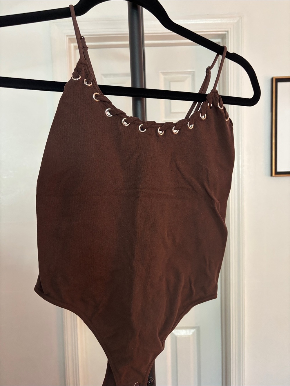 Fashion Nova Brown Lace-Up Eyelet Bodysuit s/m